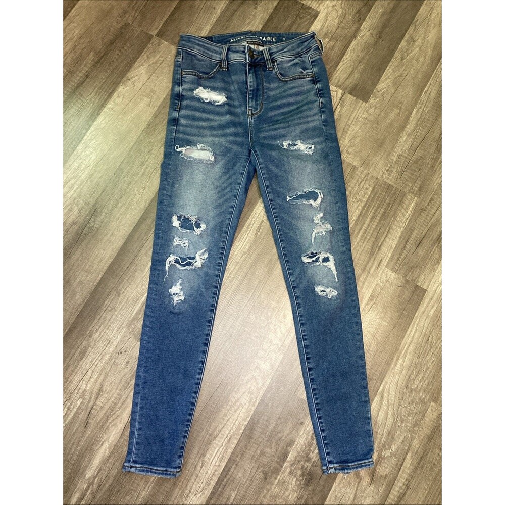 AE American Eagle Jeans High Rise Skinny Jegging Distressed 4Reg 25x27 Grunge